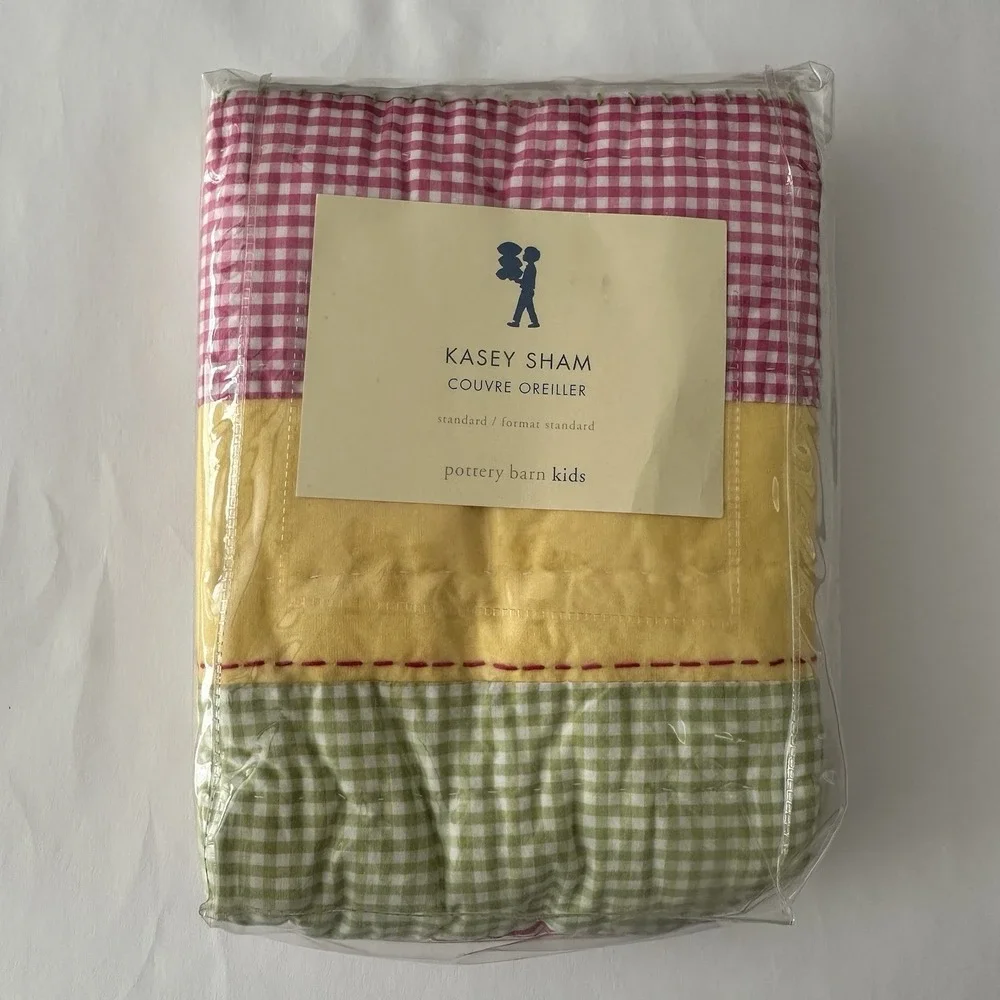Pottery Barn Kids Kasey Standard Pillow Sham Quilted Cotton NIP 20x26 Pink Green